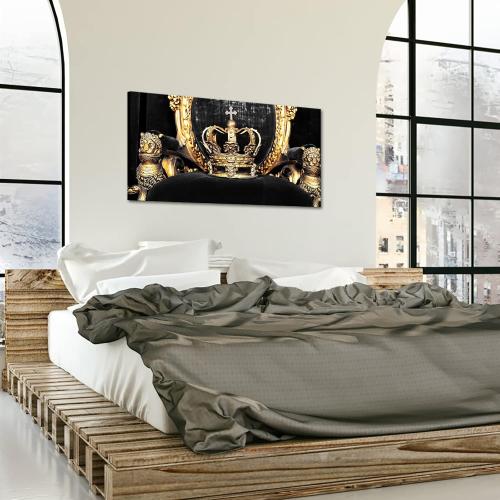 Saypeacher Vintage Gold Crown Canvas Wall Art Black and Gold Pictures for Wall King and Queen Crown Painting for Bedroom Modern Decorations 24x48