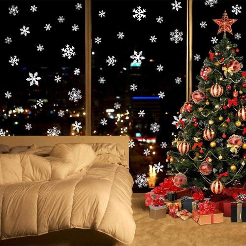 LUDILO 135Pcs Christmas Decorations Window Clings Snowflakes Window Decals | Static Window Stickers for Christmas Window Decorations, Ornaments Xmas Party Supplies, Thanksgiving/Party Décor Idoor