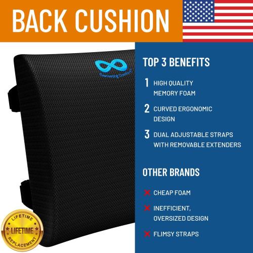 Everlasting Comfort Lumbar Support Pillow for Car Seat - Memory Foam Back Cushion for Car, Chair, Couch - Lumbar Pillow Promotes Better Posture, Back Pain Relief - Ideal for Gaming and Desk Chairs