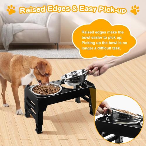 COMESOON Elevated Dog Bowls for Small Medium Dogs, 3 Height Adjustable Raised Stand with 2 Thick 6 Stainless Steel Food Bowls, Non-Slip Feeder Adjusts to 2.75, 6, 7.5, Black