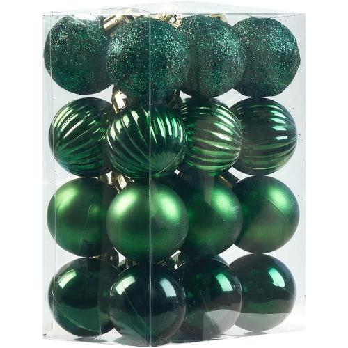 Emopeak 24Pcs Christmas Balls Ornaments for Xmas Christmas Tree - 4 Style Shatterproof Christmas Tree Decorations Hanging Ball for Holiday Wedding Party Decoration Dark Green