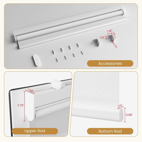 Grandekor Motorized Blinds with Remote Control, Blackout Roller Shade Electric Shades Cordless Smart Blinds for Bedroom Living Room Office,White,W34.5xH72