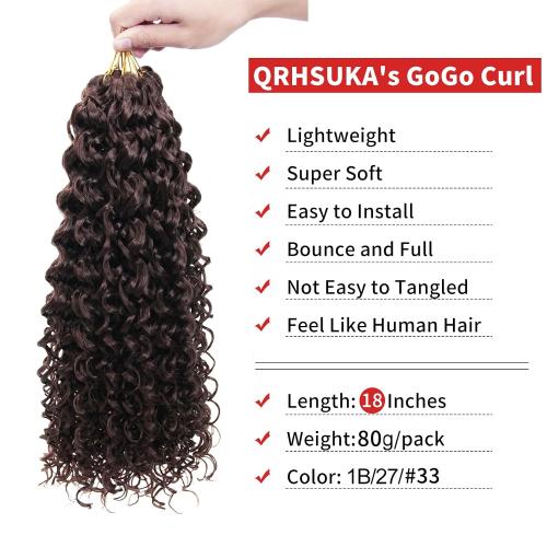 QRHSUKA GoGo Curl Crochet Hair for Women Water Wave Curly Crochet Hair Wavy Hair Deep Wave Beach Curl Crochet Synthetic Hair Extensions (18 inch(Pack of 6), #33)