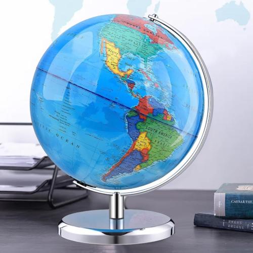 World Globe with Stainless steel Stand Rotating Earth Spinning Globe for Kids Geography Classroom Education or Decorations (8 Inch Blue)
