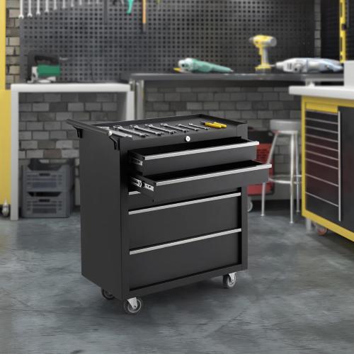 GarveeHome 5-Drawer Tool Chest, Rolling Tool Box with Wheels and Lock System, Portable Storage Rolling Tool Chest for Warehouse, Workshop & Repair Shop, Black