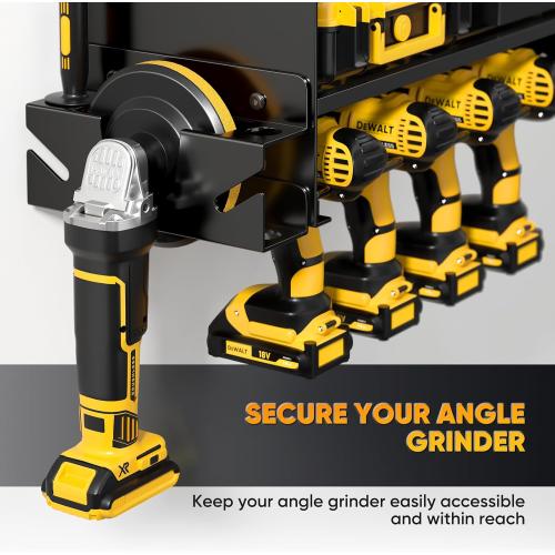 POKIPO Power Tool Organizer Wall Mount with Charging Station,Tool Storage Rack with 8 Outlet Power Strip,Heavy Duty Metal Battery Utility Rack with 4 Cordless Drill Holder 6.56 Ft Cord for Garage