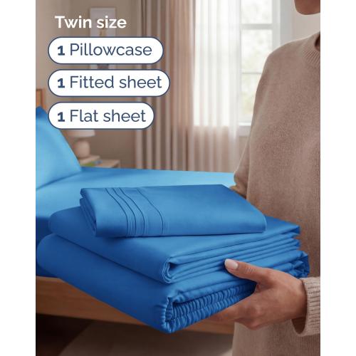 Twin Size 3 Piece Sheet Set - Breathable & Cooling Sheets - Royal Blue