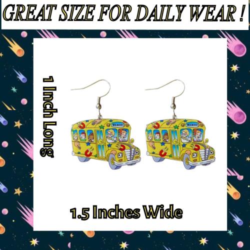 Cute Pair of School Bus Earrings foe Teachers, Principals, Bus Drivers, Educators, Librarians and More. Frizzle Style School Bus Earrings for Teacher Gifts, Teacher Appreciation, Ms. Frizzle Costume