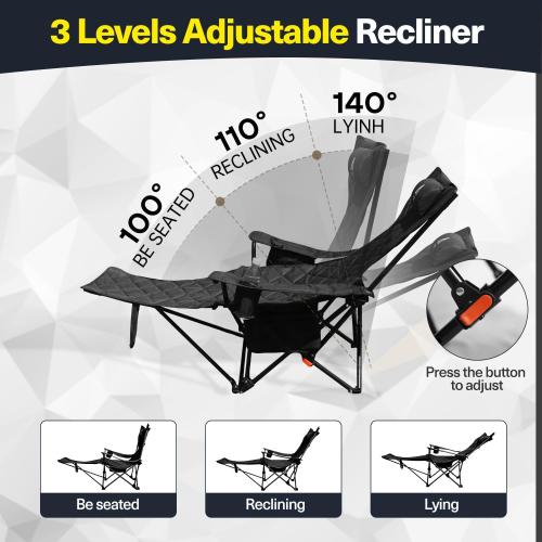 2025 Upgraded 2-in-1 Reclining Camping Chair with Footrest, Folding Beach Lounge Chair with Adjustable Backrest & Cooler, Portable Lawn Chairs for Adults Heavy Duty for Outdoor Sports