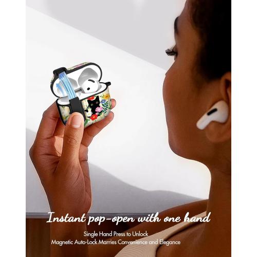 Joyleop for Airpods 4 Case - with Safety Lock Cute Women Girl Girly Asethetic Pretty Design Hard Shock Protective Cover with Keychain for Airpods 4th Gerneration 2024,Black Cat
