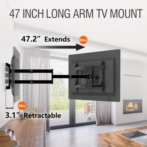 Ginkgo Long Arm Articulating TV Wall Mount for 37-75 Inch TVs, 47' Extra Long Full Motion Mount, Corner Swivel & Tilt Fits, Max VESA 600x400mm, 99 lbs. Loading, 16',18' Studs