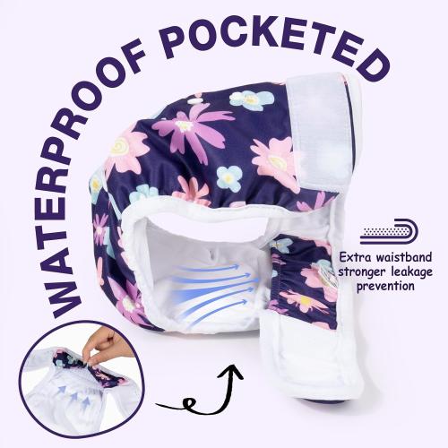 Pet Soft Washable Female Diapers (3 Pack) Female Dog Diapers, Comfort Reusable Doggy Diapers for Girl Dog in Period Heat (Bloom, M)