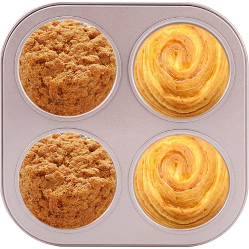 4 Cup Muffin Pan Baking Tray- Non-Stick Cupcake Tin Mold - Carbon Steel Cake Mould For Home, Cafe Bar and Restaurant(champagne)
