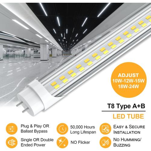 T8 T12 LED Tube Light Bulbs 4 Foot, 5 Power(10W-24W)& 6CCT(3000K-6500K) All in 1, Plug & Play or Ballast Bypass, T8 4ft Fluorescent Replacement, Durable Type A B Light Tube, ETL DLC (6Pack)