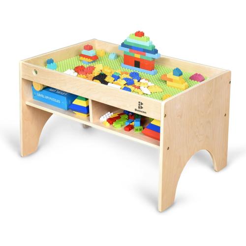 Kids 3-in-1 Wooden Art & Activity Table Playset Furniture with 4 Compartments for Storage, Play Table Compatible with Blocks&Bricks and Train Set for Preschool Toddler Boy & Girl (STD.)