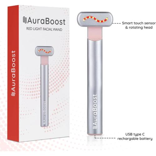 Handheld LED Red Light Therapy for Face and Neck - Vibrating Massage, Glowing Skincare Wand, Smart Sensor, Portable Facial Device, Face Therapy Wand Skin Health Tool Rejuvenation Boost