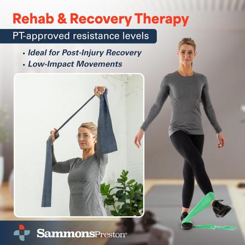 Sammons Preston 5pk Resistance Bands for Working Out, Color‑Coded Non‑Latex Exercise Bands, 5 ft Stretch Bands for Physical Therapy, Workout Bands for Strength, Flexibility & Toning