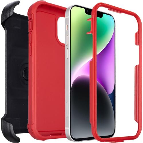 for iPhone 14 Phone Case with Belt Clip Holster Kickstand, Shockproof Heavy Duty Rugged, 2 Layers of Sturdy, Cases for iPhone14, for Protective i Phone Case 14 Defender Red