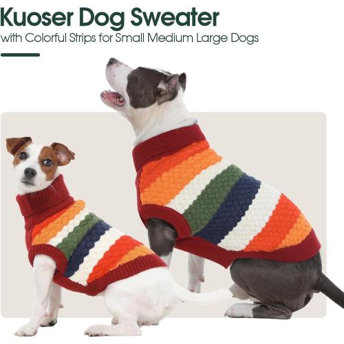 Kuoser Dog Sweater, Christmas Dog Sweaters for Extra Small Dogs Soft Warm Doggie Sweater Colorful Cable Knitted Vest, Pet Thermal Turtleneck Fall Winter Kniwear for Xmas Thanksgiving, Red XS