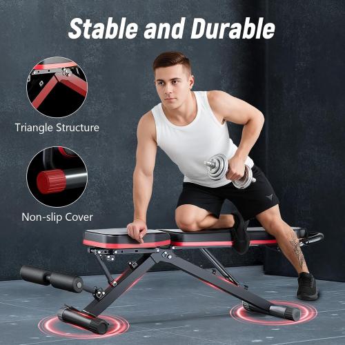 ALSO GO Adjustable Weight Bench, Workout Benches with Leg Extension & Extended Headrest, Foldable Incline Decline Bench Press, Roman Chair, Full Body Strength Training Equipment for Home Gym