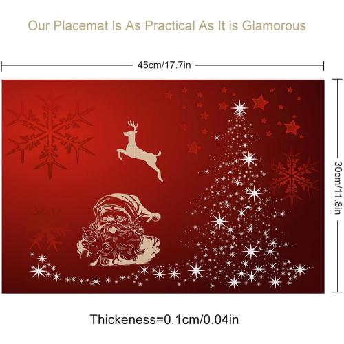 Christmas Placemats Set of 6, Heat Resistant Non-Slip Red Place Mats for Kitchen Dining Table, Washable Durable Cloth Table Mats Holiday Decor, 18x12 Inch