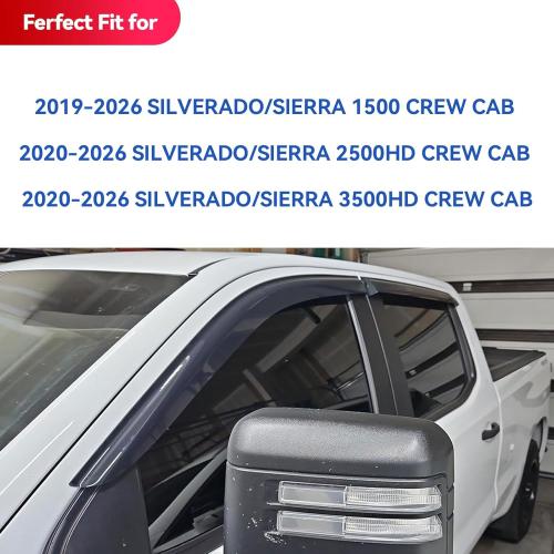 Window Visors Rain Guards for 2019-2026 Chevy Silverado/GMC Sierra 1500 Crew Cab, Out-Channel Window Vent Wind Deflectors Visors Shades for 20-26 Silverado/Sierra 2500HD 3500HD Crew Cab