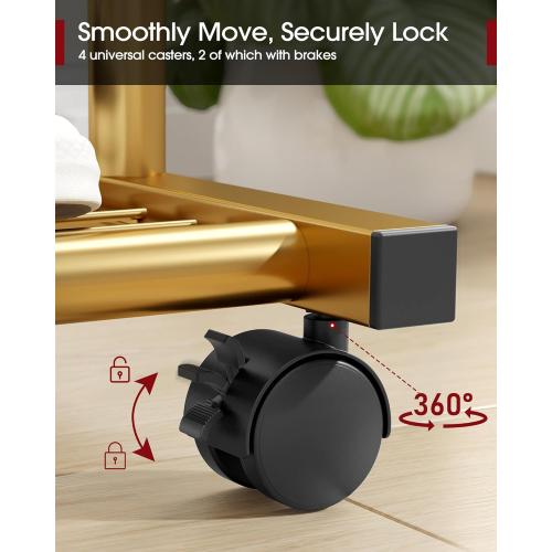 Clothes Rack - Clothing Rack with Storage Mesh Shelf & Casters, Heavy-Duty Metal Clothing Rack for Hanging Clothes, Dresses, Coats, Large Load Capacity, Easy Assembly, Gold, 28.0x16.9x59.0