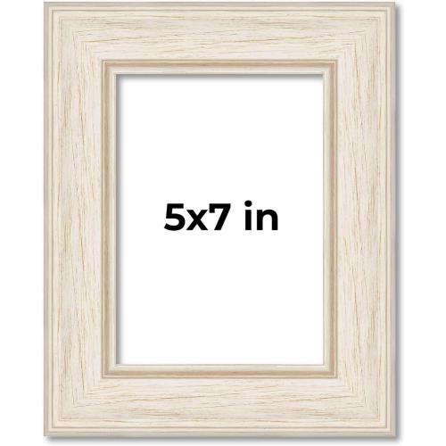 Frame White Washed Rustic Brushed Solid Wood Picture Frame with UV Acrylic Plexiglass, Foam Board Backing & Hanging Hardware