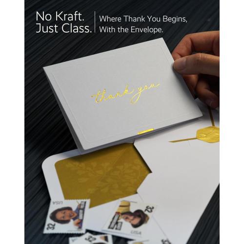 ukee's Gold Foil Thank You Cards with Envelopes Bulk, 32-Pack Embossed Blank Thank You Notes in 4 Colors w/Gold Seal Stickers - Minimalist Designs for Baby Shower, Wedding, Small Business, Graduation