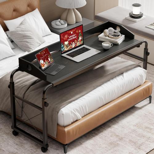 BYMECOST Laptop Desk for Bed, Adjustable Height & Length Laptop Bed Table,Overbed Table with Wheels for King & Queen Size Beds,Rolling Standing Desk,Over Bed Desk for Working Reading Eating