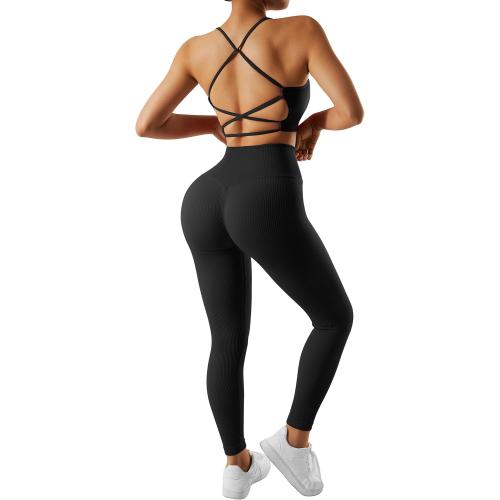 SIZE SMALL RXRXCOCO Ribbed Workout Sets for Women 2 Piece Backless Strappy Sports Bra Seamless Leggings Matching Set Yoga Outfits