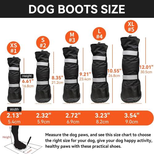 4 PCS Dog Boots Waterproof Dog Shoes with Reflective, Anti-Slip Pet Paw Protectors for Snowy, Rainy and Hot Pavement, Black, Small
