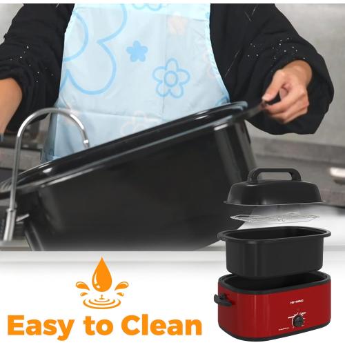 26 Quart Electric Roaster Oven with Visible & Self-Basting Lid, Large Turkey Roaster with Defrost Warm Function, Adjustable Temperature, Removable Pan Rack, Stainless Steel, Red