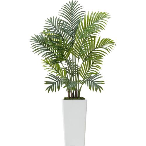 VEVOR Artificial Areca Palms 4 ft, 2 Pack Fake Palm Tropical Plants with White Tall Planter, Faux Floor Silk Plant in Pot, Large Tree for Home Office Living Room Decor House Warming, Indoor Outdoor