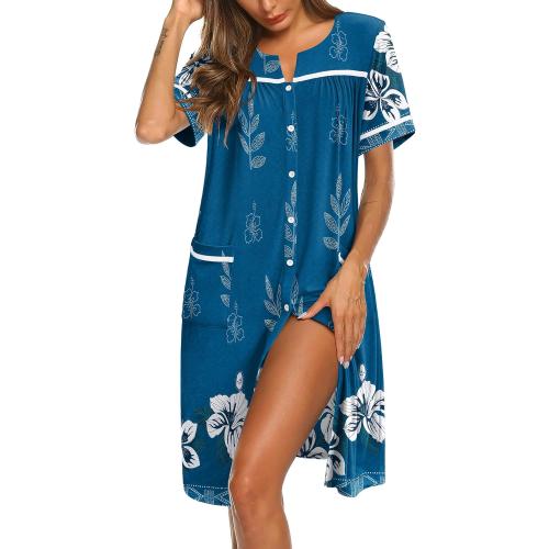 XL Ekouaer Nightgowns for Women House Dress with Pockets Button Down Sleepshirt Short Sleeve Nightshirt Housecoat