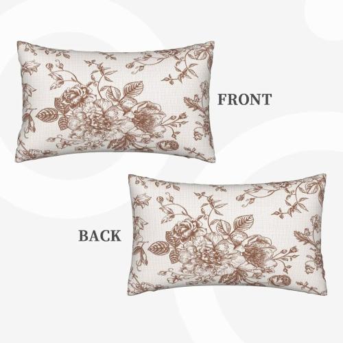 Dark Brown Floral Lumbar Pillow Covers 12x20 Set of 2 Vintage Chinoiserie Flower Decorative Throw Pillowcases Farmhouse Rectangle Cushion Case for Couch Bed Sofa Chair Outdoor Home Decor