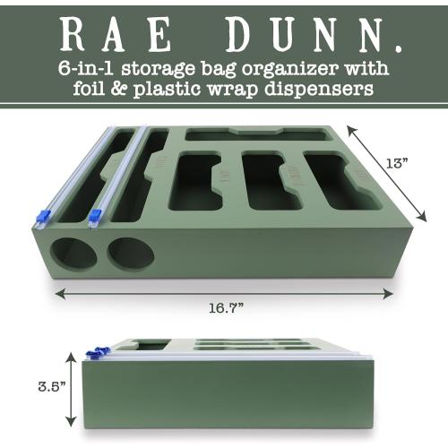 Rae Dunn Bamboo Bag Organizer for Kitchen Drawer - Durable Wood Organizer for Kitchen Storage - Holds Gallon, Quart, Snack, Sandwich Size Baggies, Plastic Wrap and Foil