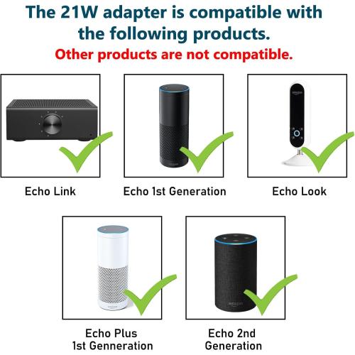 21W Power Adapter for Echo (1st & 2nd Generation), Echo Show (1st Gen), Echo Plus (1st Gen), Fire TV (2nd Gen), Echo Look, Echo Link, 5Ft AC Adapter Power Cord