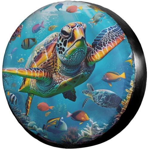 Dujiea Marine Funny Sea Turtle Fish Spare Tire Cover, Universal Wheel Tire Cover Dust-Proof Tire Protectors for Trailer Rv Van SUV Truck Camper and Many Vehicle 14 15 16 17 Inch