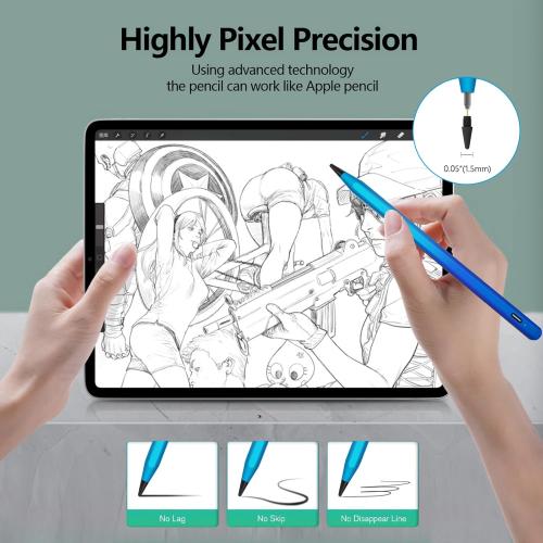 Pencil for iPad 2018-2024, 0.5H Fast Charging, Tilt Sensitivity Palm Rejection Stylus