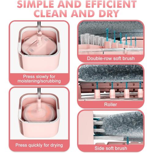 KZKR Square Spin Mop and Bucket Set with Self Separation Dirty and Clean Water System,Self Wringing 360° Rotating Mops Head for Home Floors Cleaning (2.0 mop Bucket Set with 2 Pads)