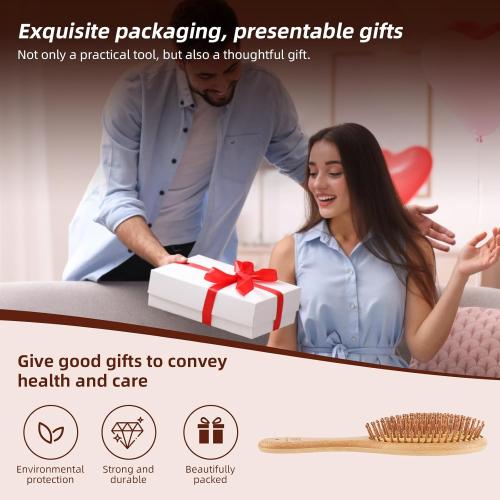 Bamboo Hair Brush-Detangling, Scalp Massage for Hair Growth, Wet/Dry Brush for Men, Women, Kids & Pets - for All Hair Types, Paddle Wooden Hairbrush Perfect for Home, Travel & Salon Use