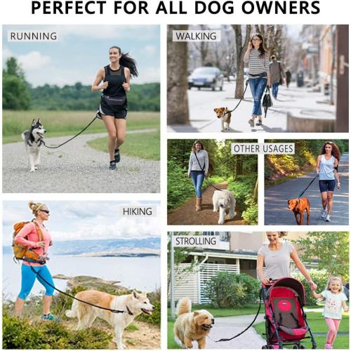Hands Free Dog Leash Bungee Retractable Dog Running Waist Leash for Running Walking Jogging Training Hiking with Medium to Large Dogs, Adjustable Waist Belt Pouchouch, Reflective Stitches, Dual Handle