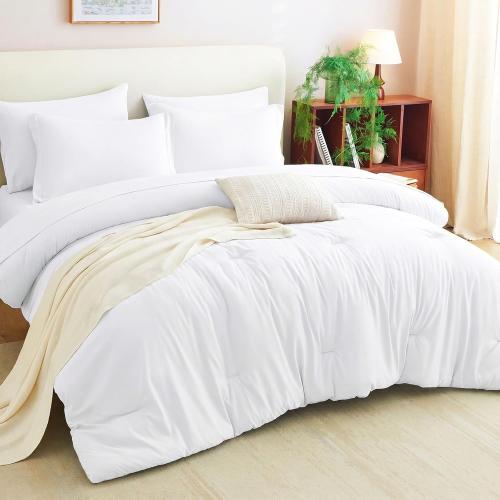 CozyLux Queen Comforter Set White, 7 Pieces Bed in a Bag Queen Comforter Set with Sheets, Luxury Soft Bedding Sets with Down Alternative Comforter, Fitted Sheet, Flat Sheet, Pillowcases & Shams
