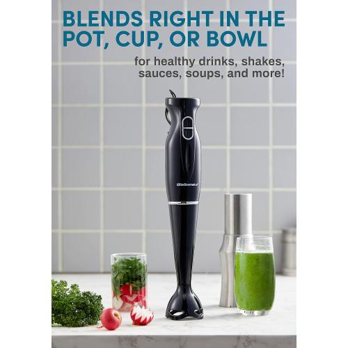 Elite Gourmet EHB3201 Immersion Hand Blender 300 Watts 2 Speed Mixing with Detachable Blades, Detachable Wand Stick Mixer, Smoothies, Baby Food, Soup, Charcoal Black