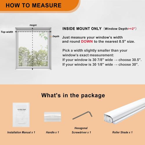 Persilux No Drill No Tools 100% Blackout Roller Shades for Window Blinds Cordless Room Darkening Roller Blinds, UV Protection Thermal Insulated Shades for Home Easy to Install (White, 31.5W x 72H)