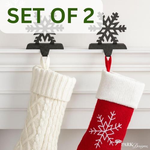 Park Designs Snowflake Stocking Hangers – Set of 4 | 6 x 5 x 2 Cast Metal Fireplace Hooks | Black Iron Finish Christmas Mantel Stocking Holders | Farmhouse Winter Holiday Décor Accent