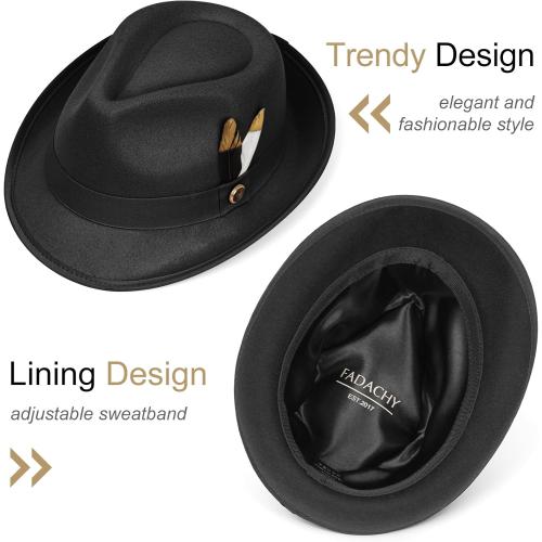 FADACHY Fedora Hats for Men & Women Short Brim Felt hat Trilby Fedora with Feather Panama Dress Hat