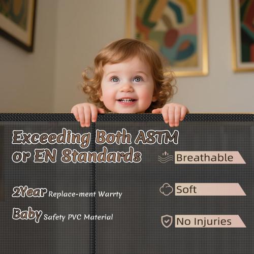 120 inch Retractable Baby Gates 34 inch Tall, Retractable Gate with Reinforced Strip Design to Prevent Crawling Through, 10 FT Extra Wide Retractable Dog Gate for Indoor/Outdoor