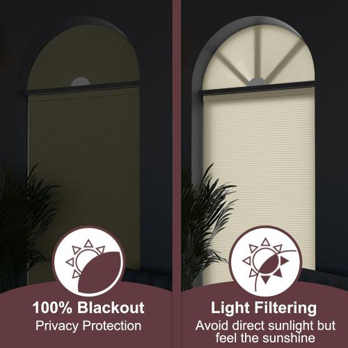 Arch Window Shades Light Filtering Half Circle Cordless Cellular Shades No Drill Half Moon Honeycomb Blinds for Indoor Window Thermal Insulation Noise Reduction,Filtering-Beige,72 W x 36 H